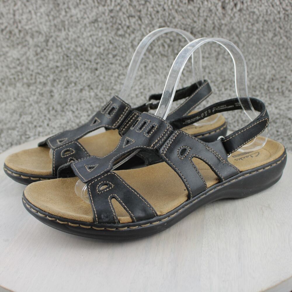Clarks Collection Leisa Strappy Comfort Sandals Black Leather Womens 9 - Picture 3 of 7